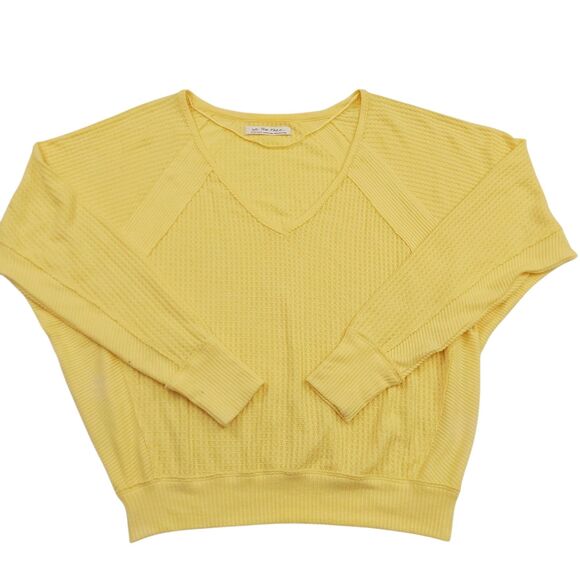 Free People We The Free Santa Clara Thermal Top Womens XS Yellow Oversized Knit - Picture 2 of 11